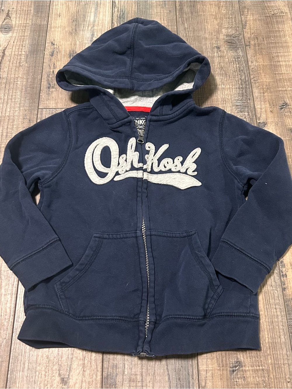 OshKosh B'gosh Boys Navy Full Zip Hoodie Jacket Size 4 with Logo and Pockets